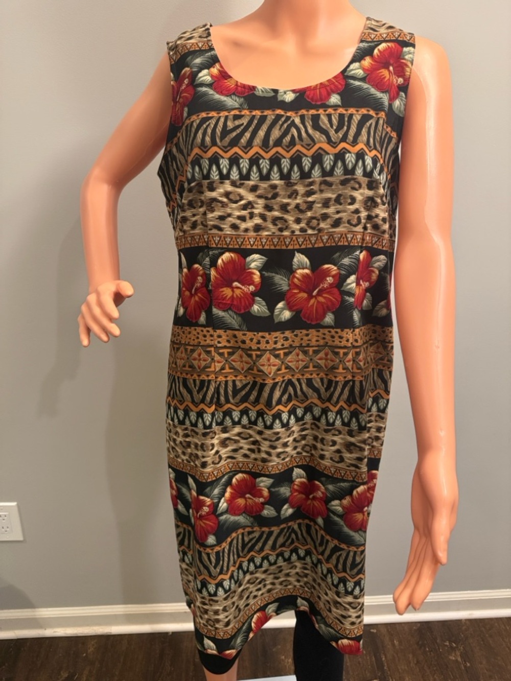 Kathie Lee Collection Sleeveless Tropical Floral & Animal Print Shift Dress S 12